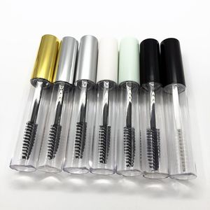 50pcs 100pcs 10ml tubes de mascara vides blanc / argent / or / bouchon noir tube de cils mascara bouteille crème contenant d'emballage cosmétique T200323