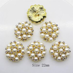 Boutons de perles en strass ronds de 22mm, 50 pièces, décoration de mariage, boucles à faire soi-même, accessoire argent doré 282n