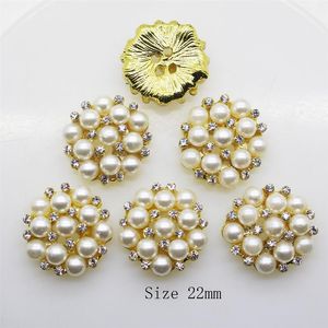 50 stks 22mm Ronde Strass Parel Knop Bruiloft Decoratie Diy Gespen Accessoire Zilver Golden306O