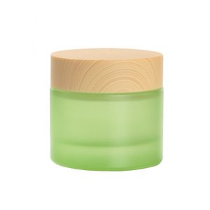 Frasco de crema verde y mate vacío de 50g, botellas de perfume, líneas de madera, tapas, botella de vidrio, caja contenedora de cosméticos