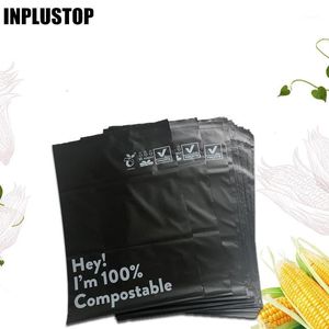 50 Uds. Bolsa de mensajería negra 100% biodegradable ropa Express bolsas de embalaje ecológico Mailer Postal impermeable autosellado papel de regalo