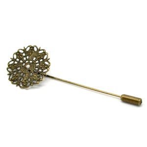 50 pièces broches Support de Broche filigrane fleur dos creux broches Bronze ton 75x25mm