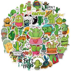 50pcs dessin animé Stickers Cactus frais Ins Green Plants Green Cactus Graffiti Autocollant étanche Auffrable Auffrable Bouteille à eau Téléphone Decals DIY 9 styles pour choisir