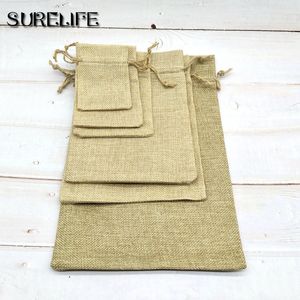 50pcs Christmas Small Burlap Linen Jute Drawstring Gift Bags Sack Wedding Birthday Party Rustic Pouch Baby Shower Supplies