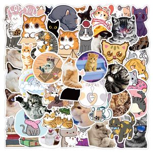 Autocollant chat animal de compagnie mignon, 50 pièces, dessin animé minou, Graffiti, jouet pour enfants, Skateboard, voiture, moto, vélo, vente en gros