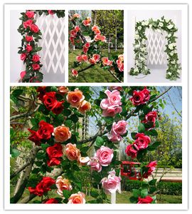 50 unids DHL libre 245 cm decoración de la boda Artificial Fake Silk Rose Flower Vine Hanging Garland Wedding Home Flores Decorativas Guirnaldas