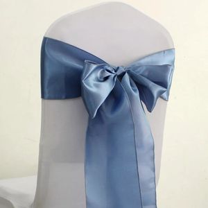 50pcs Dusty Blue Wedding Satin Chair Sashes Ribbon Bows Bows Coupages pour El Banquet Party Event Knot Sash 231222