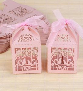 50 Uds. Cajas de dulces de recuerdo de boda estilo pájaro hueco Cajas de Regalo con cintas rosa púrpura rojo blanco 4508964