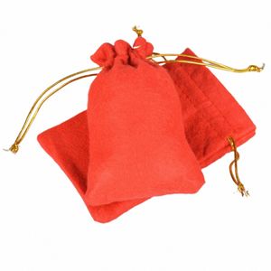 50pcs / lot 10x15cm en tissu en feutre rouge Sac à crampons halen cadeau oreille bijoux joelry emballage affiche pochettes en gros Q4EB #