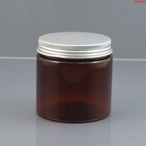 50pcs / lot 200 ml Brown Plastique Jar Cosmetic Pet Sérum Bouteille Aluminium Cap 200g Fiche de fil Crème Factory Wholesale 200hjyjgoods EMFUB