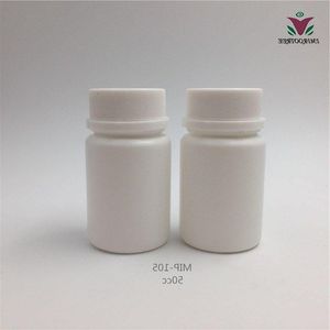 Envío Gratis 50 unids/lote 50cc HDPE contenedor de medicina botella blanca de plástico con tapas a prueba de manipulaciones Wohgp