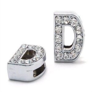 50pcs / lot 8mm D strass complets Bling Slide Lettre DIY Alphabet Charms Fit pour 8mm bracelet en cuir collier pour animaux de compagnie SL0008289q