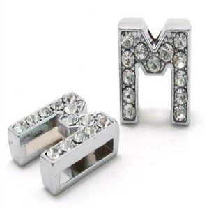 50pcs / lot 8mm M Plein Strass Bling Slide Lettre DIY Charmes Fit Pour 8mm Bracelet En Cuir Bracelet Collier Pour Animaux SL00062178