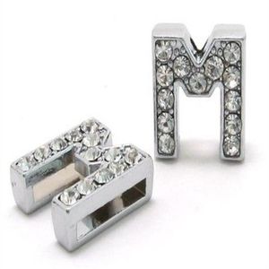 50pcs / lot 8mm M strass complets Bling Slide Lettre DIY Charms Fit Pour 8mm bracelet en cuir bracelet collier pour animaux de compagnie SL0006231Y