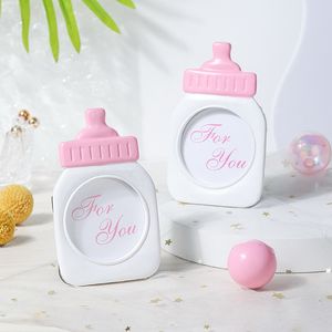50 UNIDS Baby Girl Shower Favors Classic Pink Baby Bottle Marcos de Fotos Fiesta de Cumpleaños Decorativo Lugar Titular de la Tarjeta