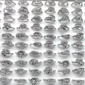 Bagues pour femmes pavées de strass, modèles mixtes, couleur or argent, au choix, 50 pièces/lot