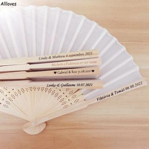 50Pcs/lot Personalized Print Engrave Fans Wedding Favor Luxurious Silk Fold Elegant Laser-Cut Customized Name Cloth Hand Held Fan Wedding Gift CL2181