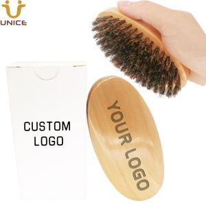 MOQ 50 PCS LOGOTIPO personalizado Cepillos faciales de madera para el cabello Barba en caja de regalo blanca Cerdas de jabalí natural Mango de madera Aseo de los hombres
