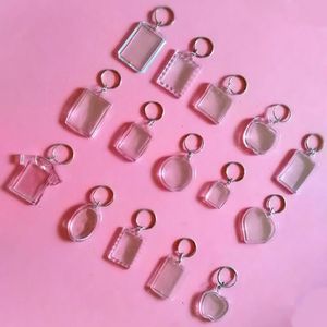 Porte-clés rectangulaire en forme de cœur rond, 50 pièces/lot, Transparent, vierge, acrylique, cadre Photo, porte-clés, bricolage, anneau fendu, cadeau