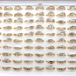 50 unids / lote Señoras Simples Anillos de Dedo de Color Dorado Elemento de Zirconia Diseño Mixto Para Lovers294F