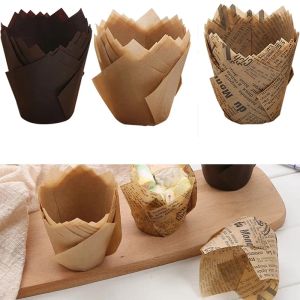 50 unids/lote tulipán tazas para hornear muffins para hornear soportes de revestimiento rústico Cupcake envoltorio Molde vasos de papel para magdalenas herramientas para hornear AU24