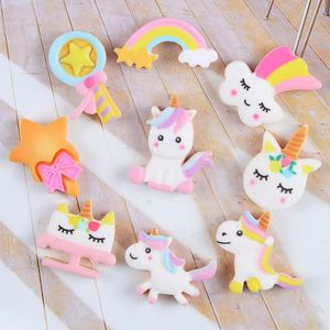 50Pcs/lots Cute Unicorn Components Crafts Rainbow Cartoon Flatback Planar Resin Bow Materials DIY Arts Crafts Sticker Accessories Mixed