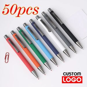 50pcs Metal Ballpoint Pen Advertising Texture Rubber Texte personnalisé Gravure Laser Nom personnalisable 240429