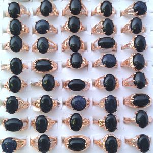 50pcs anneaux de pierre de sable bleu naturel taille mixte pour les femmes avec base de couleur or rose