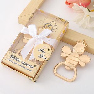 50PCS Nuevo creativo Baby Shower Favors Little Bee Design Abridor de botellas de oro en elegante caja de regalo Recién nacido Fiesta de cumpleaños Obsequios Primera comunión Recuerdo