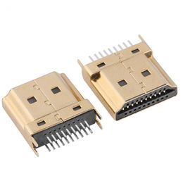 Envío gratuito 50 unids/pack tono dorado Mini H-D-MI conectores macho Jack 1,6mm paso 19 pines PCB al por mayor