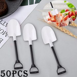 50pcs / Set Plastic Plasticable Mini Phers Poon Spoon Potted Ice Cream Cake Spoon For Kids Dessert Tea Coffee Spoons Supplies