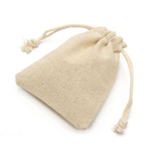 Bolsa pequeña de lino Natural, saco de yute de arpillera con cordón, bolsa de regalo con cordón, 50 Uds., 289C