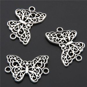 50pcs Tibetano Color Color de plata Conector de mariposa Pendantes Pendientes Collar Joyería Hacer accesorios DIY A2706 240408