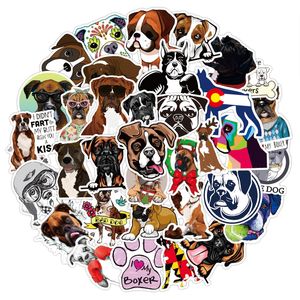 50pcs en gros chien de boxe mignon cartoon étanche en PVC Pack pour pour le réfrigérateur de la voiture pour ordinateur portable pour ordinateur portable Cup de téléphone Bicycle Skateboard.