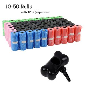 50Rolls Dog Poop Bags with Bone Dispenser Pet Waste Garbage Bags Unscented Outdoor Carrier Holder Dispenser Clean Pick Up Tools Pet Accessories