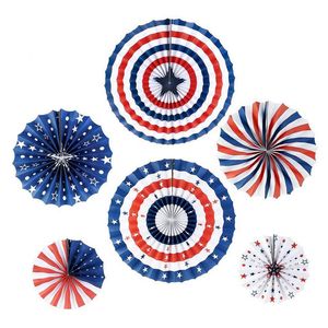 50 juegos de abanicos de papel colgantes, tiras de estrellas de EE. UU., decoración de abanico de pañuelos para el desfile del Día de la Independencia