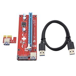 Freeshipping 50Sets Rouge 60CM PCI-E 1X à 16X Extension de carte Riser Adaptateur PCI Express + Câble USB 3.0 / Interface d'alimentation SATA Molex 15 broches