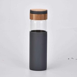 520 ml bouteilles d'eau en verre borosilicaté couvercles en bambou et manchon en silicone étanche sport bouteille d'eau en plein air voie maritime RRD13460