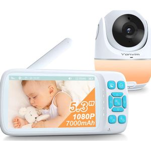 5310 80p Monteur bébé avec caméra et audio, appareil photo 2K, enregistrement vidéo de 1500 pieds à longue portée, batterie de 7000mAh, lumière nocturne, livre de contes MP3 - WiFi activé
