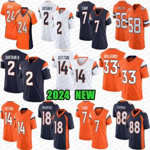 Peyton Manning 2 Patrick Surtain II Jersey de football Javonte Williams John Elway Courtland Sutton Marvin Mims Jr Riley Moss Alex Singleton Quinn Meinerz Zach Allen