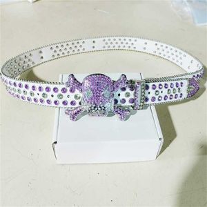 Ceinture de taille à Double pagaie en cuir brillant, tête de crâne, diamant violet, de styliste, nouvelle collection 57%