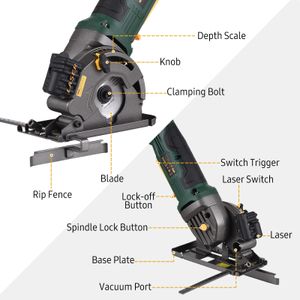 580W 3700 tr / min Mini Saw circulaire Saw circulaire compact électrique avec une règle d'échelle de guidage laser pour la coupe en bois de carreaux de bois métallique en plastique