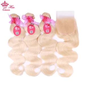# 613 Rubio Color Body Wave Paquetes de tejido de cabello humano con paquetes de cierre con cierre de encaje Queen Hair Products