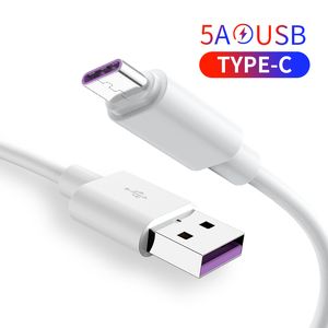 Cable de carga rápida USB tipo C 5A 1M 1.5M 2M 3M Cable de carga súper rápida para Samsung Huawei Xiaomi Línea de cargador de transferencia de sincronización de datos en bolsa OPP