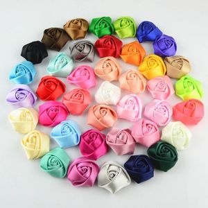 Rosettes en Satin multicouches de 5 cm, fleurs roses en Satin pour accessoires de cheveux pour bandeau de filles, 100 pc/lot 40 couleurs ont des stocks