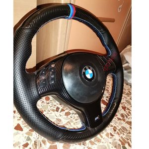 5D Carbon Fiber &Black Hole Leather Hand Sew Wrap Steering Wheel Cover for BMW E46 E39 330i 540i 525i 530i 330Ci M3 2001-2003306M