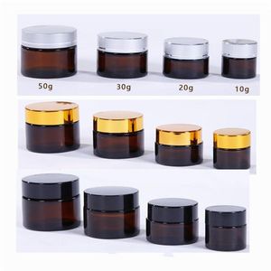 5g 10g 15g 20g 30g 50g Tarro de crema de vidrio marrón ámbar Botella recargable Contenedor de almacenamiento de maquillaje cosmético con tapas de oro plata negro