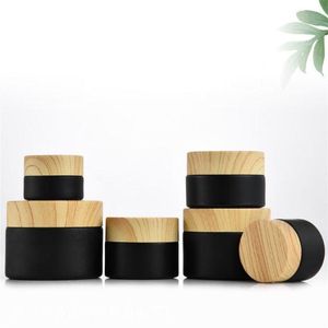 5g 10g 15g 20g 30g 50g pots en verre dépoli noir bouteille cosmétique crème conteneur emballage avec couvercles en plastique à grain de bois imité Hnvmw