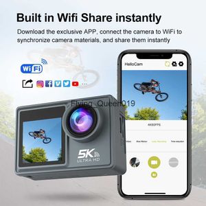 5K 30FPS Action Camera Dual IPS Screen Waterproof Bike Action Cam HD Outdoor Video Camera 170 Degree Wide Angle WiFi Timed Photo HKD230828 HKD230828