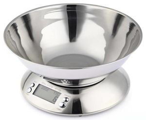 5kg 1g 1g en acier inoxydable Kitchen Scale alimentaire LCD Échelles de poids de cuisine numérique avec alarme de bol Capteur de température Y26608584